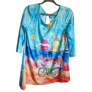 Leoma Lovegrove M Florida Girl Art Print Top 3/4 Sleeve Medium Women's‎ NEW